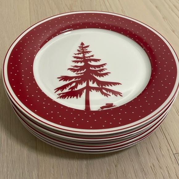 PC Christmas Tree Red & White set of 6 plates polka dots bunny d/w & micro safe - Picture 2 of 7